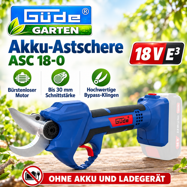 Güde Akku-Astschere ASC 18-0 für 18 Volt System, mit bürstenlosem Motor, Bypass-Klingen und 30 Millimeter Schnittstärke, Lieferung ohne Akku.