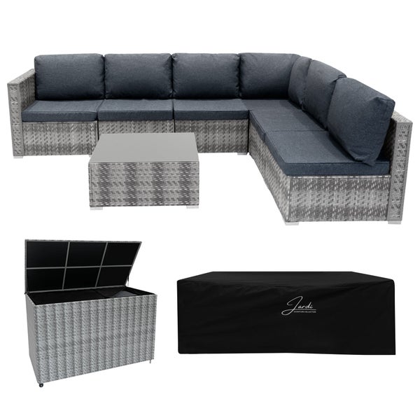 Marielle Rattan Modulares 7-teiliges Möbelset mit Aufbewahrungsbox 700L - Grau