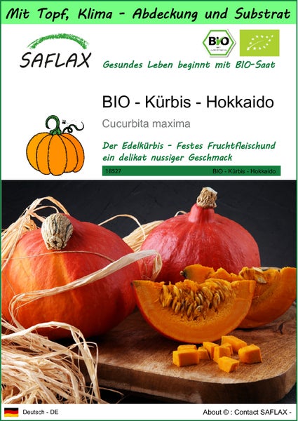 SAFLAX Garden to go - BIO - Kürbis - Hokkaido - Cucurbita maxima - 5 Samen - Mit Topf, Klima - Deckel und Anzuchtsubstrat