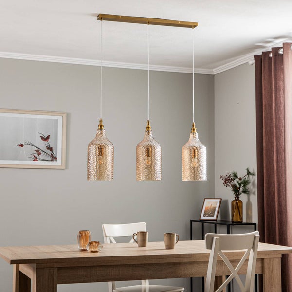 Lindby Pendelleuchte Drakar (Retro, Vintage Antik) in Creme aus Glas (3 flammig E27) - Hängelampe Esstischlampe Hängeleuchte Wohnzimmerleuchte
