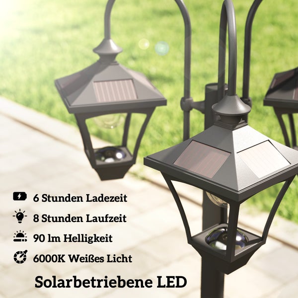 Solarbetriebene LED-Außenleuchte im Garten, 6 Stunden Ladezeit, 8 Stunden Laufzeit, 90 Lumen Helligkeit, 6000 Kelvin weißes Licht.