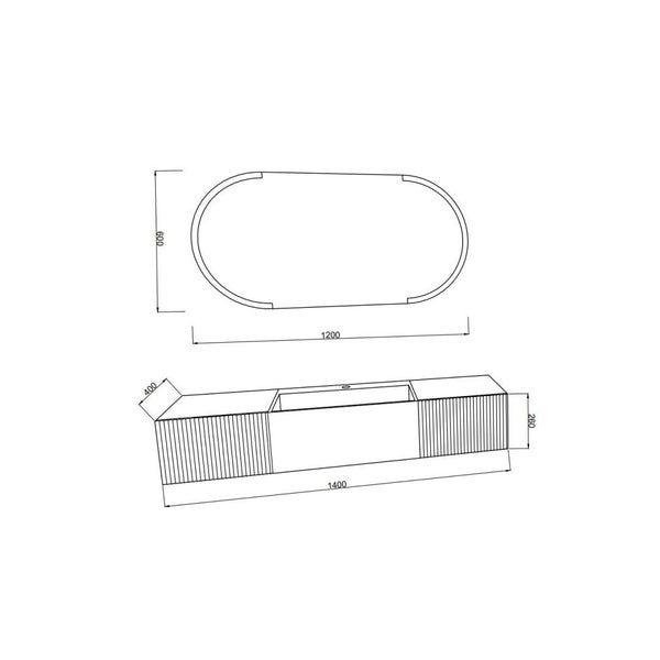 Technische Zeichnung eines Waschtisches mit den Maßen 1400 x 600 Millimeter.