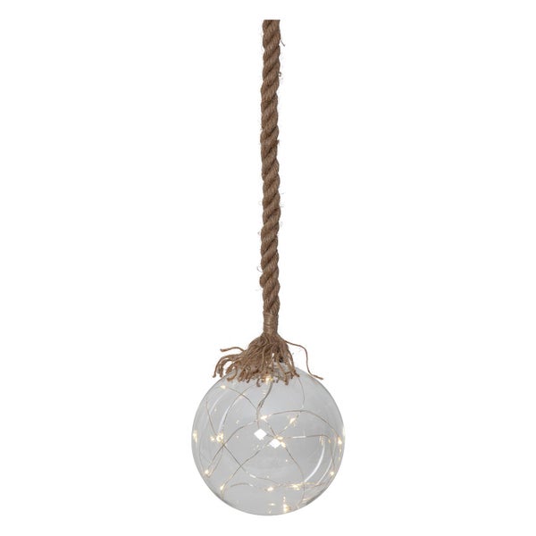 Dekorative Glaskugel mit Seilaufhängung und integrierter Beleuchtung für den Innenbereich