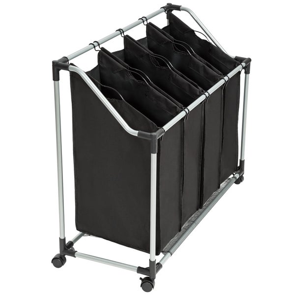 Wäschesortierer tectake  inklusive Netzablage, 96 x 40 x 83 cm auf 4 Rollen mit 2 Feststellbremsen schwarz