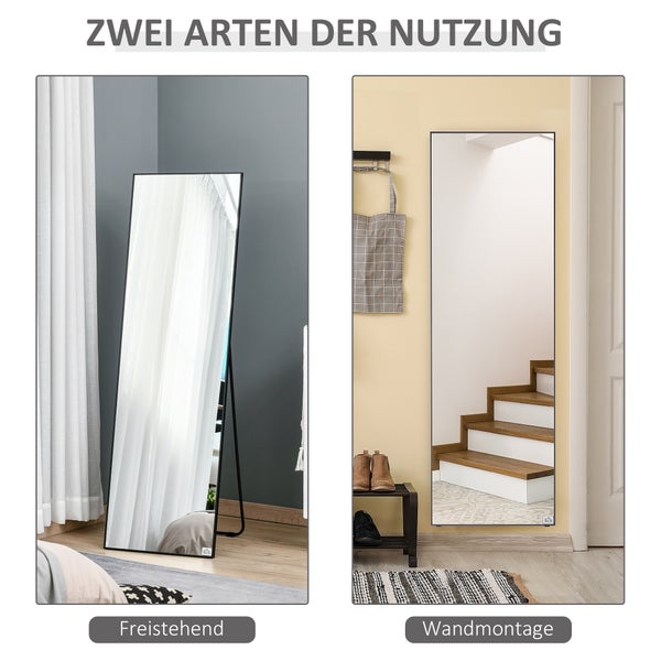 HOMCOM Standspiegel, freistehend, mit Ständer, für Schlafzimmer, Flur, 50 x 161,5 cm, Alu, Schwarz