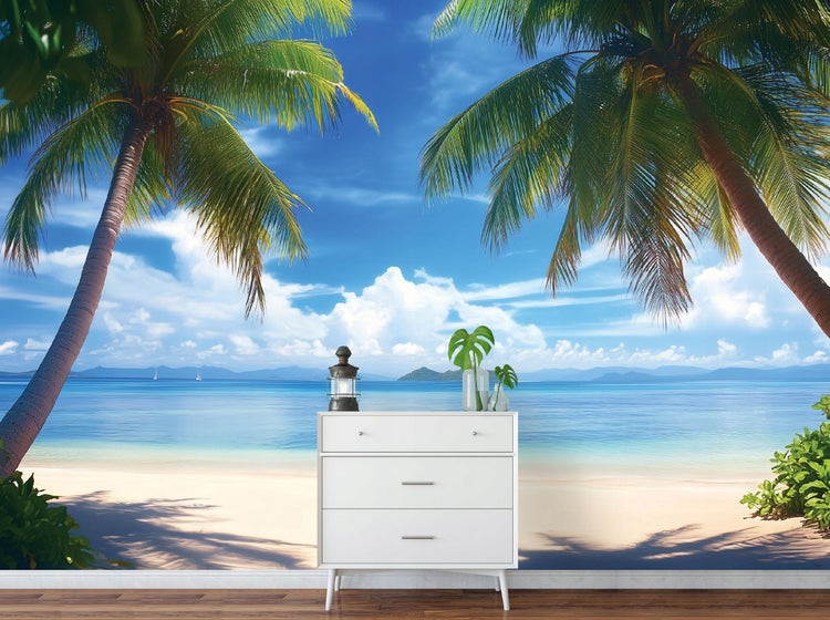 Fototapete Strand Palmen Meer 3D Effekt Wohnzimmer Vlies Tapete 350x250 cm