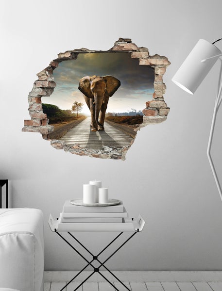 3D Wanddurchbruch selbstklebender Sticker Elefant WS0959_60x50 cm