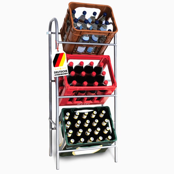 FLOORDIREKT Flaschenkastenständer Rocket - Regal mit Wandbefestigung - Grau - Für 3 Kästen - 49,5 x 32,5 x 115,5 cm