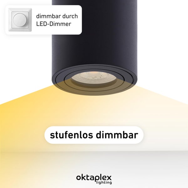 Aufbaustrahler Schwarz 3er Set mit LED Modul dimmbar 5W 230V 3000K Warmweiß 80x85mm Aufputzspot Schwenkbar Aluminium Licht