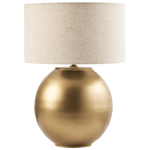 Tischleuchte mit rundem Lampenfuß und Stoffschirm