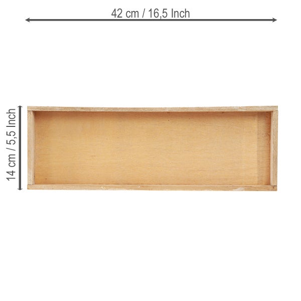 Holzkiste mit den Maßen 42 mal 14 Zentimeter