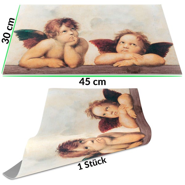 Selbstklebende Dekorfolie mit dem Motiv der Engel von Raffael, Abmessungen 30 mal 45 Zentimeter, ein Stück.
