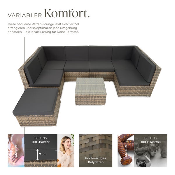 Rattan Lounge tectake Venedig mit Sicherheitsglasplatte für 6 bis 7 Personen natur