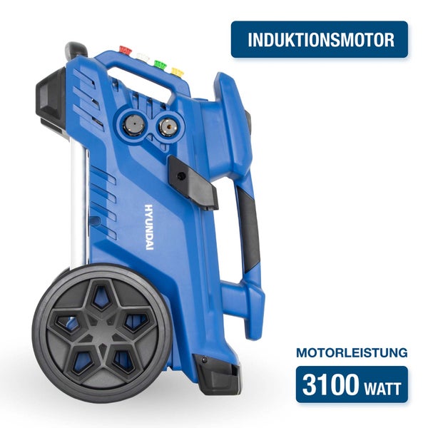 Blauer Hyundai Hochdruckreiniger mit Induktionsmotor und 3100 Watt Motorleistung.