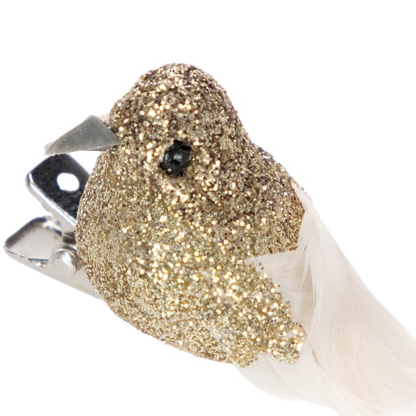 Vogel-Weihnachtsanhänger am Clip mit Glitzer und Feder