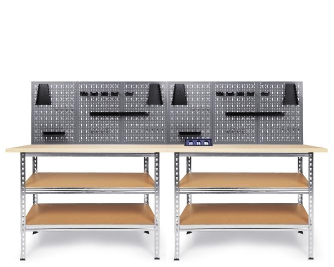 Werkbank mit Lochwand und zwei Regalböden