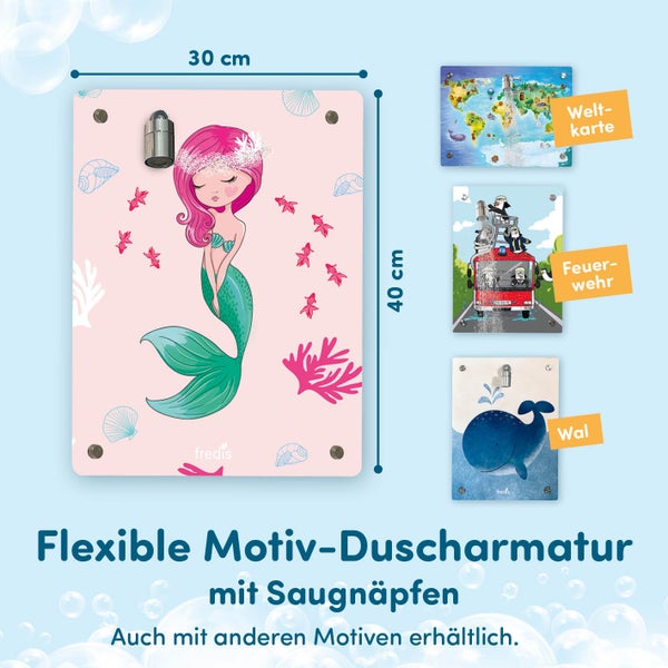 fredis Kinderdusche Motiv Meerjungfrau flexible Duschwand mit Motiv, Montage ohne Bohren