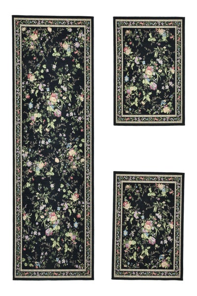 Gewebte Bettumrandung im floralen Design Flomi Schwarz 70x400 cm