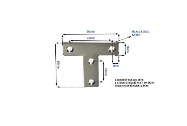 Technische Zeichnung einer T-förmigen Möbelverbindung mit Maßangaben