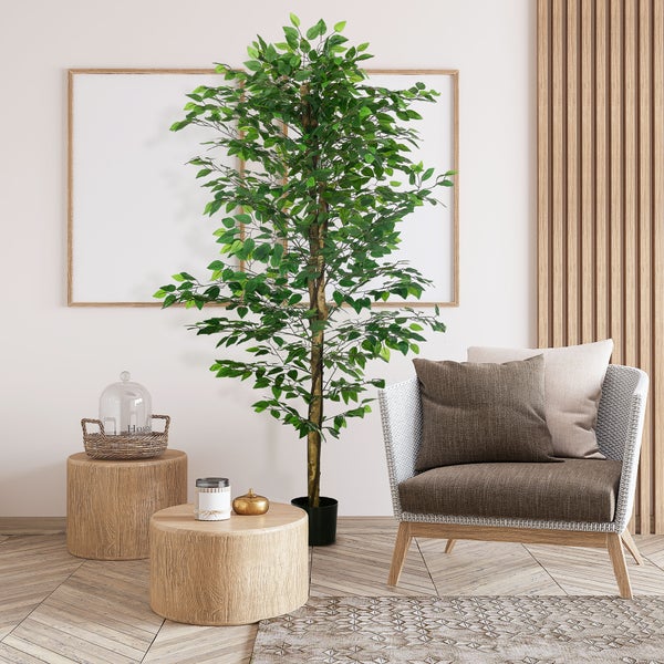 HOMCOM Künstliche Pflanze, 180 cm Kunstpflanze mit Übertopf, Kunstmoos, Künstlich Ficus Kunstbaum, Zimmerpflanze für Wohnzimmer, Grün