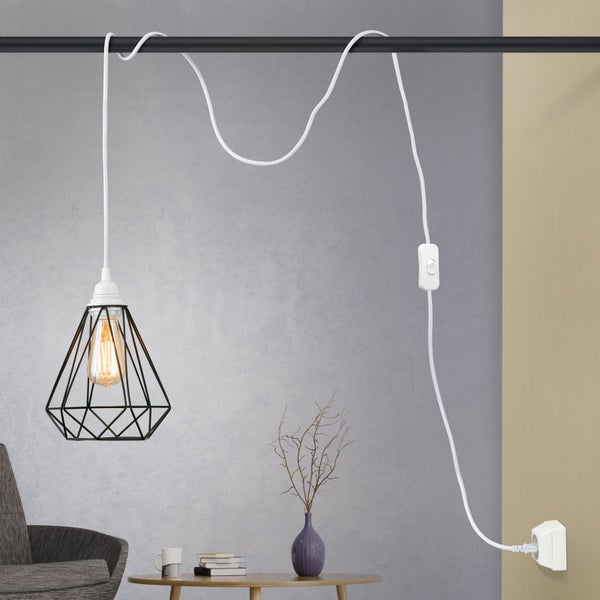 Anschlusskabel 4 m mit Stecker & E27-Fassung – Textil, für DIY-Leuchten Weiß
