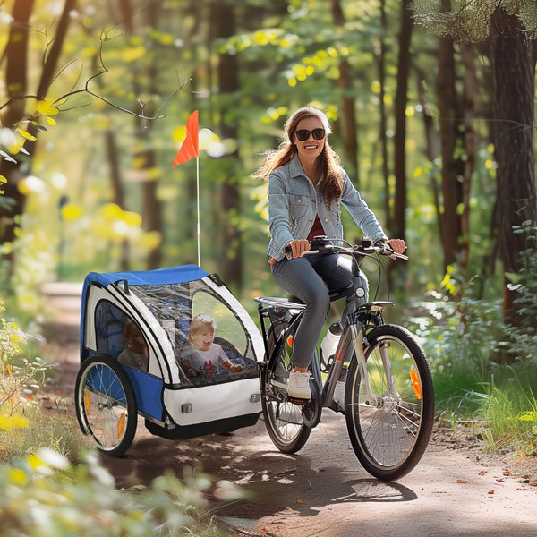 HOMCOM Kinderanhänger, 130L x 76B x 88H cm, Oxford-Gewebe, Stahl, Blau