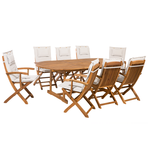 Gartenmöbel Set 8-Sitzer MAUI inkl. Kissen Akazienholz Cremeweiß