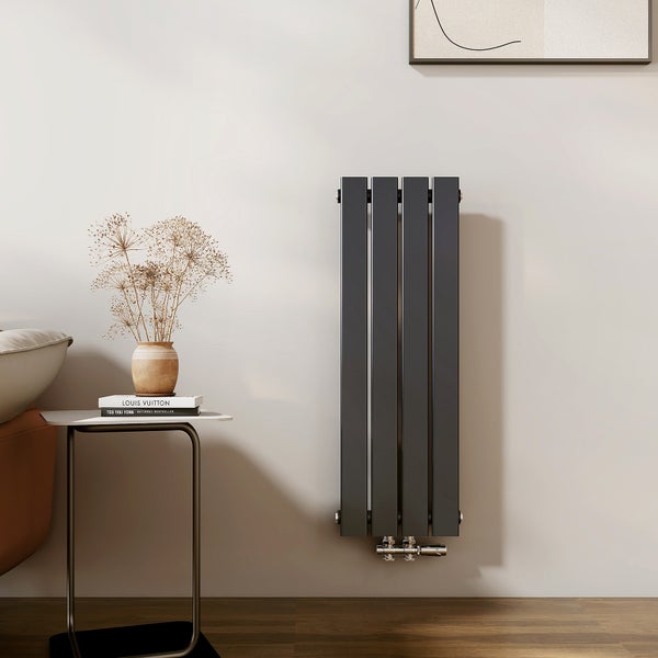 EMKE Heizkörper Flach Designheizkörper, Paneelheizkörper, Vertikal, Einlagig, Mittelanschluss, 900x 300 mm, 403W, Anthrazit