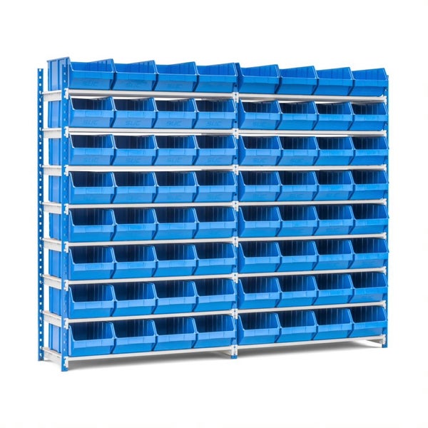 PROREGAL Fachbodenregal MAXIMUS mit 64x Sichtlagerboxen à 31,5L Fachlast 152kg Komplettregal HxBxT 200x250x50cm 8 Ebenen Lichtblau/Lichtgrau