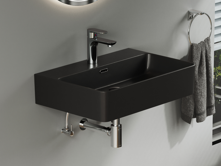 Waschbecken Aufsatzwaschtisch 60cm – Pure Essence – 31.30.61.4 – Keramik – Schwarz Matt – Aqua Bagno