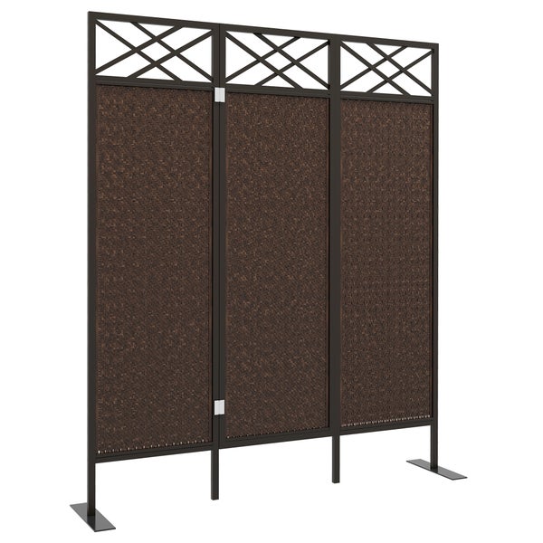 Outsunny Paravant, Garten Raumteiler mit Rattanoptik, 148 x 181 cm, Stahl, Dunkelbraun