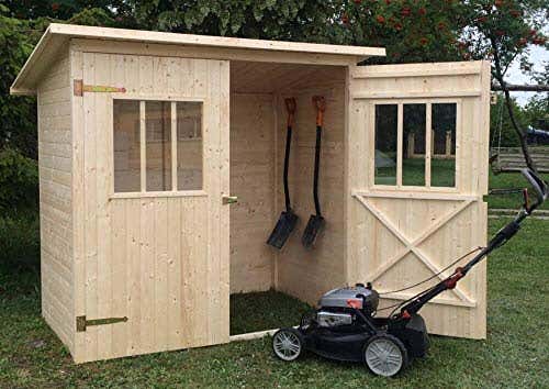 Alpholz Gerätehaus Zimowit 14 Gerätehaus aus Holz, Geräteschrank mit 14 mm Wandstärke, Gartenhaus mit Montagematerial, Naturbelassen 2,2x1,5m