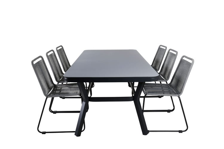 Virya Gartenset Tisch 100x200cm und 6 Stühle Lindos schwarz, grau. 100 X 200 X 74 cm