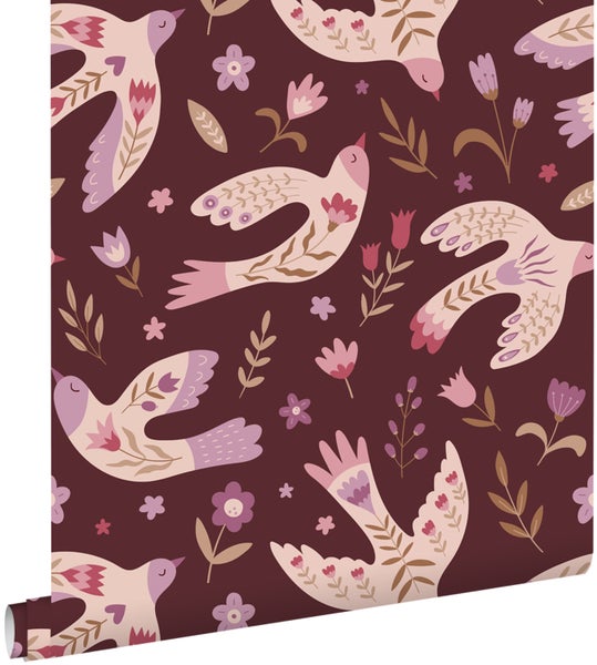 Tapete mit Vogel- und Blumenmuster