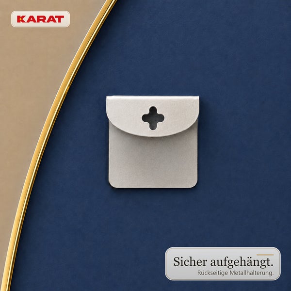 Karat Metallhalterung fuer die Wandbefestigung von Spiegeln oder Paneelen mit kreuzfoermiger Aussparung zur sicheren Montage.
