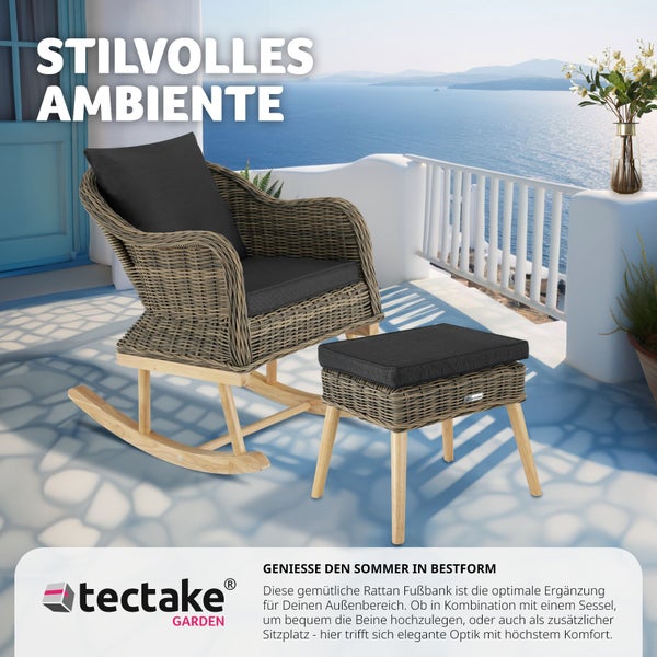 Rattan-Fußbank tectake Vibo 54,5 x 44,5 x 46,5 cm natürlich nachempfundenes Geflecht mit Aluminiumgestell natur