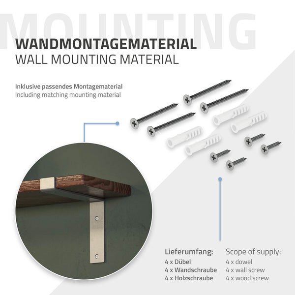 ML-Design 8 Stück Regalhalterung 20x4x14,5 cm, Grau, aus Metall, 8 Zoll Regalhalterungen, Industrielle Regalwinkel, Regalträger für Wandmontage, 90 Grad Wandhalterung, L-Form Wandregal, mit Schrauben
