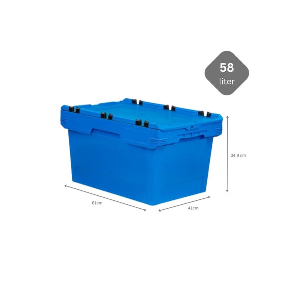 PROREGAL Mega Deal 10x Conical Mehrweg-Stapelbehälter mit Krokodildeckel Blau HxBxT 34,9 x 41 x 61cm 58 Liter Lagerbox  Eurobox  Transportbox