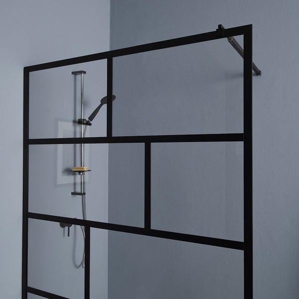 100 cm begehbare Wand aus Klarglas und mattschwarzer Struktur