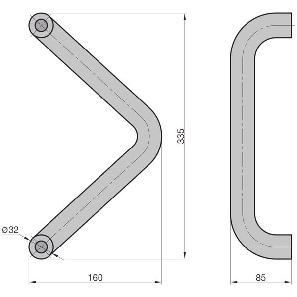 BASI Stoßgriff SG 7000 Winkel aus Edelstahl Ausladung 175 mm Achsmaß 300 mm Durchmesser 32 mm für alle gängigen Hauseingangstüren inkl. Montageset zur einseitigen verdecktliegenden Befestigung