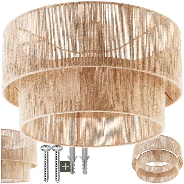 Runde Deckenleuchte aus geflochtenem Jute Seil mit zwei Ebenen inklusive Befestigungsmaterial