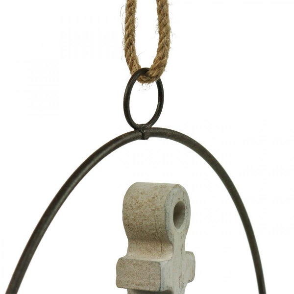 Dekorationsobjekt zum Aufhängen mit Seil, Metallring und Steinelement