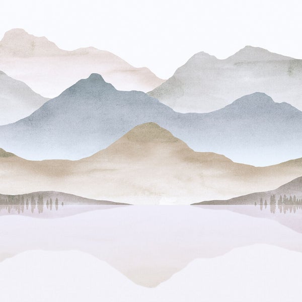 Tapete mit Berglandschaft und Seereflexion