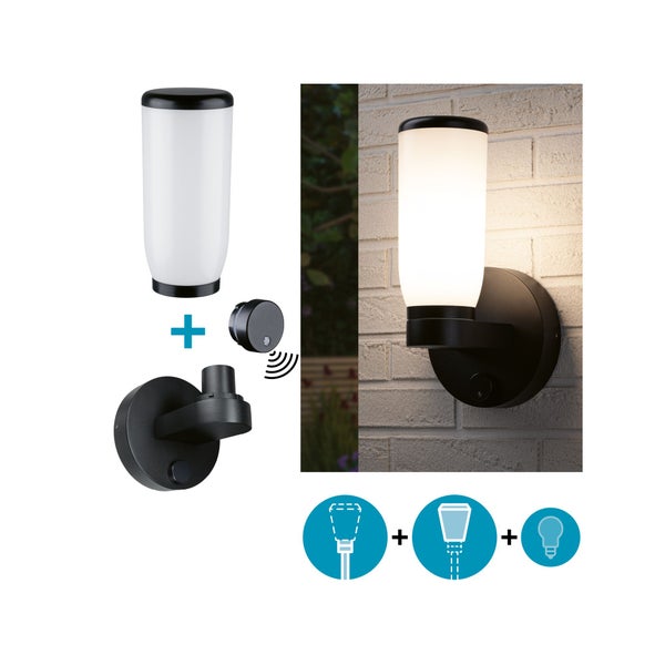 Moderne LED Außenwandleuchte mit geripptem Diffusor und runder Halterung