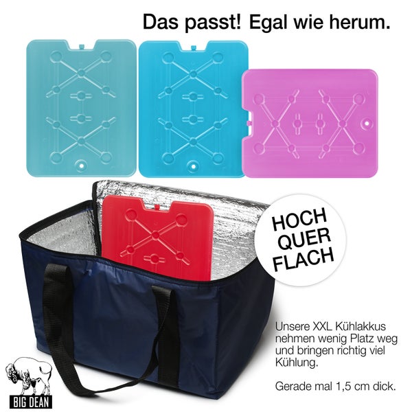 Kühlakkus in verschiedenen Farben und eine Kühltasche von Big Dean