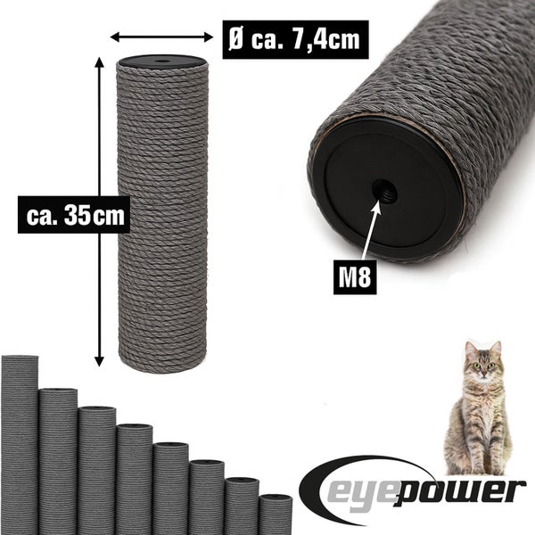 Ersatzkratzstamm fuer Kratzbaeume mit Sisalseil umwickelt, Durchmesser 7,4 Zentimeter, Laenge 35 Zentimeter, mit M8 Gewinde.