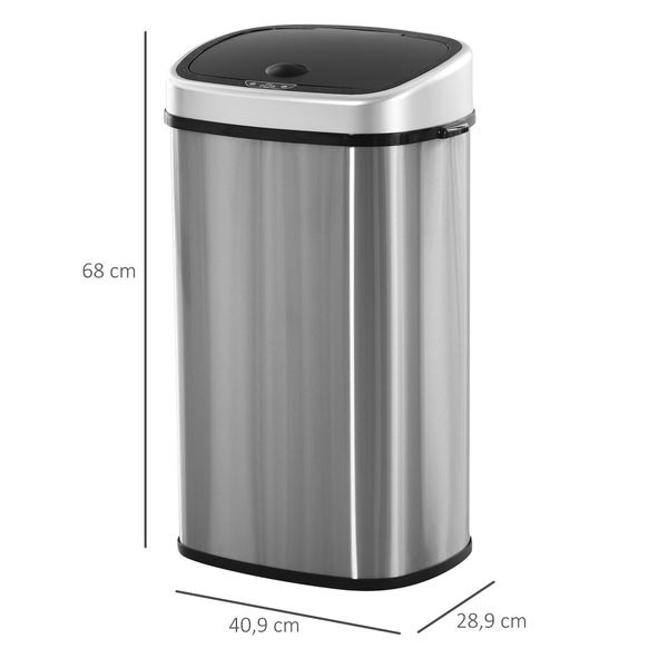 HOMCOM, Automatik Mülleimer, Abfalleimer, L40,9 x B28,9 x H68 cm, Edelstahl, ABS, Silber