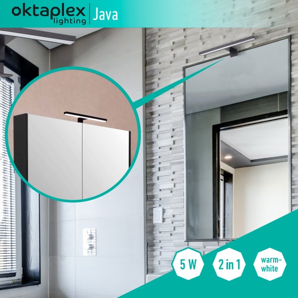 Spiegelleuchte 3000K warmweiß 5W IP44 schwarz 30cm Schranklampe 320Lm als Aufbauleuchte oder Klemmleuchte Spiegelllampe