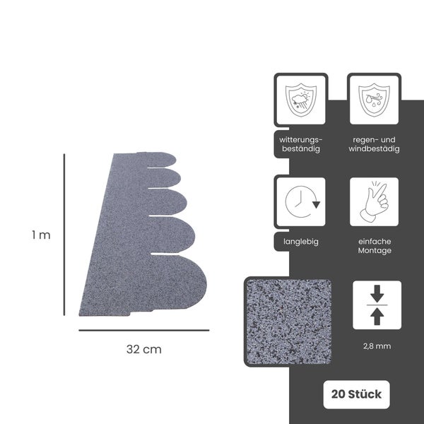 Bitumenschindel mit Biber-Profil, 1 Meter mal 32 Zentimeter, Dicke 2,8 Millimeter, 20 Stück. Witterungs- und windbeständig, langlebig, einfache Montage.
