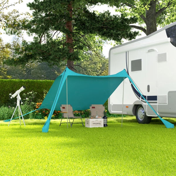 Outsunny Sonnenschutzdach, Sonnensegel Wasserdicht UV- und Wetterschutz mit Stahlstangen, für Camping, Reisen, Angeln, Picknicks, 2,15 x 2 x 2 m, Himmelblau